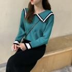 Contrast Trim Sailor Collar Knit Top