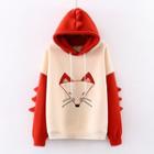 Fox Embroidered Hoodie Red - One Size