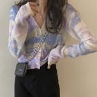 Dye Print V-neck Cardigan As Shown In Figure - One Size