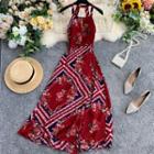 Halter Cutout Open-back Chiffon Dress