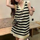 Sleeveless Striped Knit Mini Dress Almond - One Size