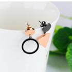 Geometric Asymmetrical Stainless Steel Dangle Earring 394 - 1 Pair - Rose Gold & Black - One Size