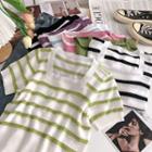 Square-neck Striped Short-sleeve Knit Top