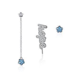 925 Sterling Silver Fashion Letter Hope And Blue Flower Stud Earrings With Austrian Element Crystal Silver - One Size
