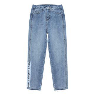 Lettering Applique Straight Cut Jeans