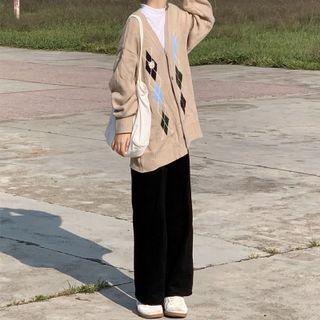 V-neck Plaid Button-up Oversize Cardigan