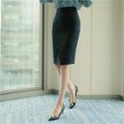 Slit-front Stitch-trim Pencil Skirt