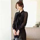 Tie-neck Polka-dot Sheer Blouse