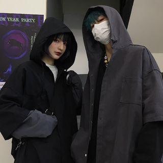 Couple Matching Mock Two-piece Hooded Shirt