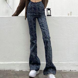 High-waist Snake Print Boot-cut Pants