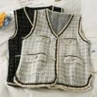 Glitter-trim Tweed Button-up Vest