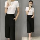 Set: Short-sleeve Top + Cropped Wide Leg Pants
