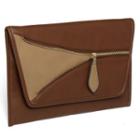Zip-accent Clutch Brown And Khaki - One Size