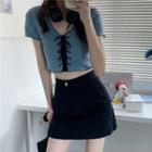 Lace Up Short-sleeve T-shirt / Mini A-line Skirt