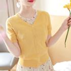 V-neck Short-sleeve Knit Cardigan