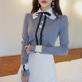 Set: Striped Blouse + Ruffle A-line Skirt