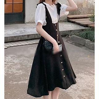 Plain Short-sleeve Top / Suspender Midi A-line Dress