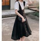 Plain Short-sleeve Top / Suspender Midi A-line Dress