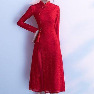 Traditional Chinese Long-sleeve Lace A-line Dress