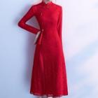 Traditional Chinese Long-sleeve Lace A-line Dress