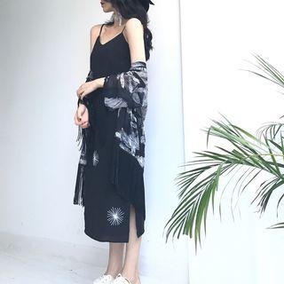 Feather Pattern Jacket / Pattern Chiffon Slipdress