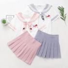 Sailor Collar Short-sleeve T-shirt / Pleated Skirt / Set