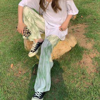 Tie-dye Wide Leg Pants Green - One Size