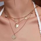 Alloy Coin & Leaf Pendant Layered Necklace