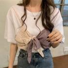 Short-sleeve Mock Two-piece Bow T-shirt