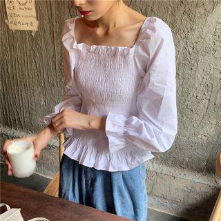 Long-sleeve Smocked Top White - One Size