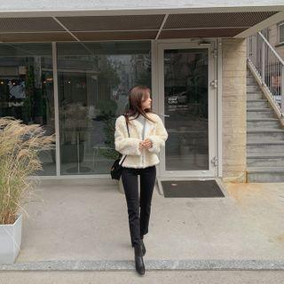 Open-front Eco-fur Jacket Ivory - One Size