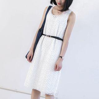 Floral Embroidered Sleeveless Midi Dress