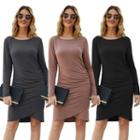 Asymmetric Ruched Long-sleeve Sheath Dress