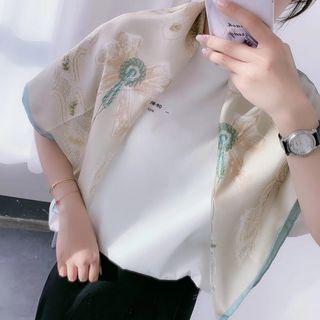 Floral Print Silk Neck Scarf Almond Green - One Size