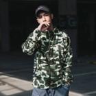Camouflage Belted Zipped Hooded Jacket