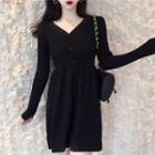 V Neck Long Sleeve Knit Dress