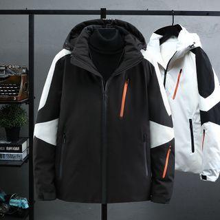 Two-tone Hooded Zip-up Down Jacket