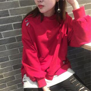 Mock-two Distressed Loose-fit Sweatshirt