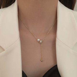 Rhinestone Faux Pearl Pendant Alloy Necklace Gold - One Size