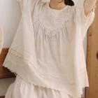 Short-sleeve Embroidered Blouse Off-white - One Size