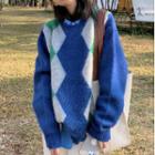 Argyle Knit Sweater Blue - One Size