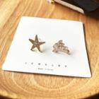 Rabbit Star Rhinestone Asymmetrical Alloy Earring 1 Pair - Asymmetric - Gold & White - One Size