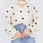 Cutout Dotted Fringed Blouse