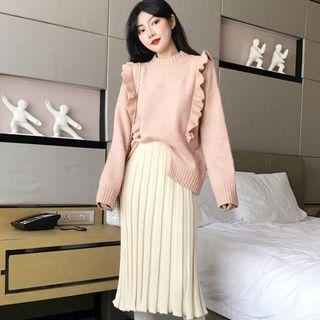 Ruffle Sweater / Rib Knit Skirt