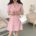Double-breasted Notched Lapel Short-sleeve A-line Dress