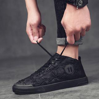 Fleece-lining Embossed Lace-up Sneakers