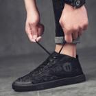 Fleece-lining Embossed Lace-up Sneakers
