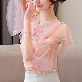 V-neck Chiffon Sequin Top