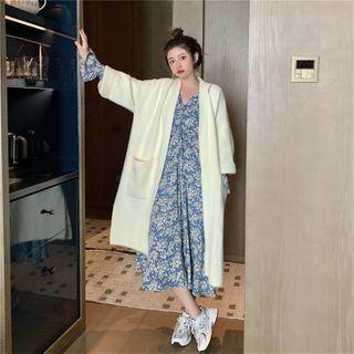 Long-sleeve Floral Print Dress / Long Cardigan
