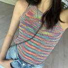 Striped Halter Knit Tank Top As Shown In Figure - One Size
